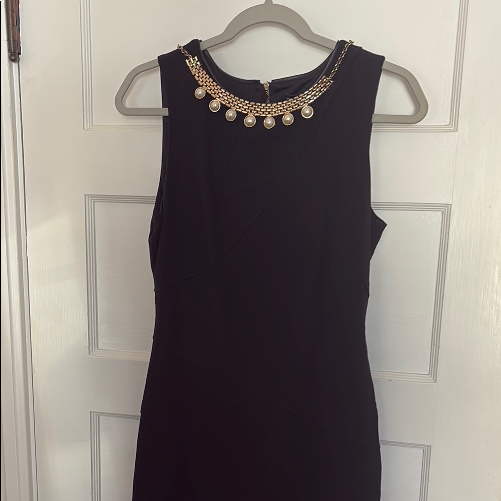Bundle of beautiful necklace and fitting WHBM midi black dress. Size 6.